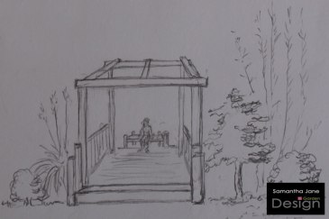 A 3D Sketch of an Oriental-Style Pergola to Give Views Across Different Areas of the Garden